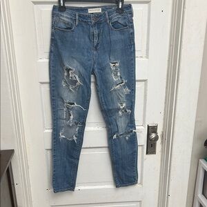 Bullhead Blue Distressed Skinny Jeans with Heavy Rips